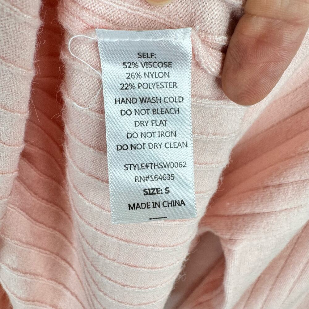 Pink Casual Long Bell Sleeve Ribbed Cropped Sweater Top Soft Fabric Size Small - Picture 8 of 8